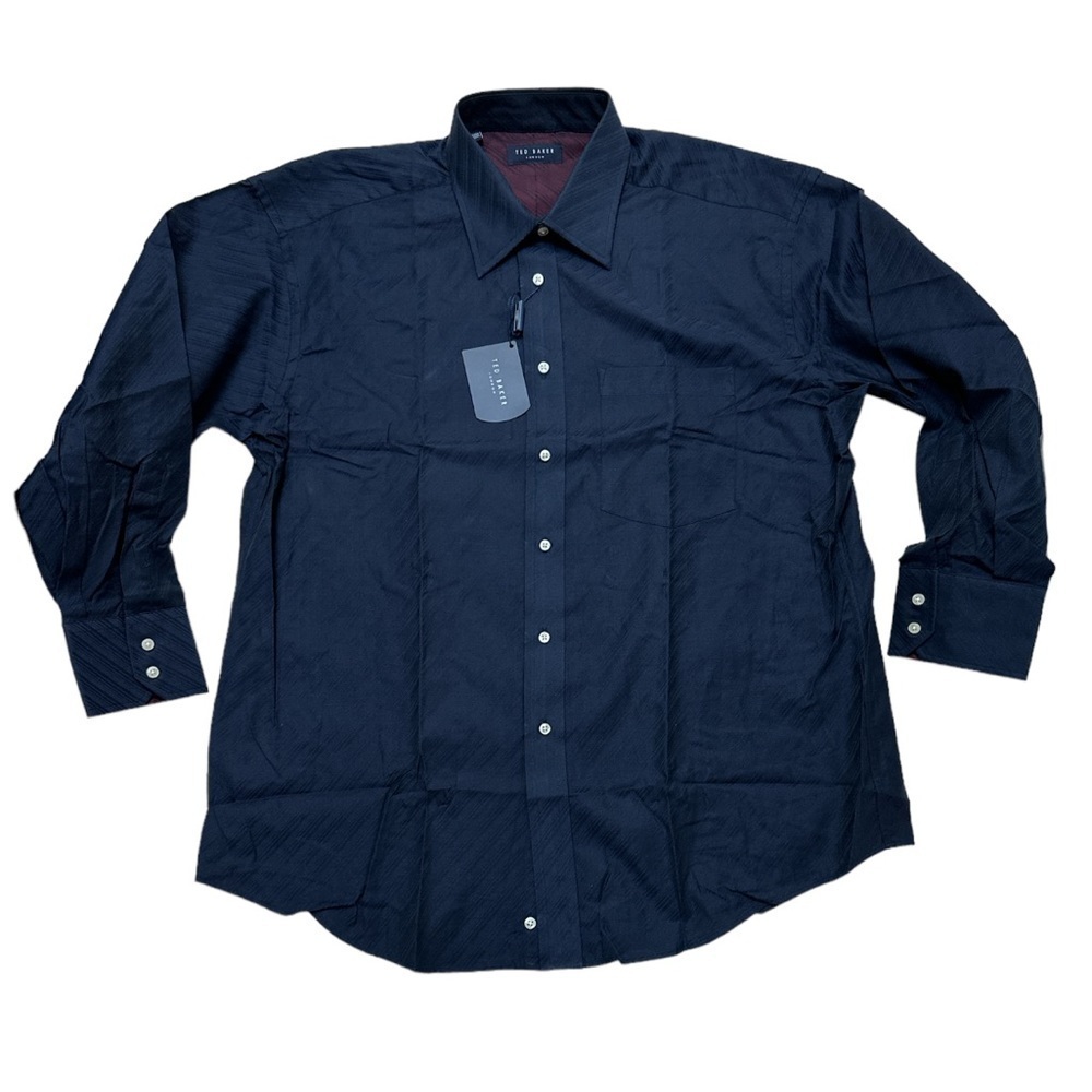 Ted Baker London Navy Dress Shirt Maroon Turn up Cuffs Size 17 1/2  32-33 NWT